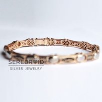 Серебряный позолоченный браслет в стиле Cartier. Позолота 585. Эмаль. - Харьков