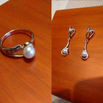 Золотые серьги и кольцо с жемчугом 585 пр. - Киев