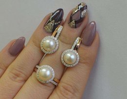 Нежный серебряный комплект с жемчугом(золотые вставки) silverstyle - Первомайск
