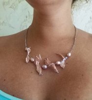 Новая цепочка серебро 925 с розовым жемчугом и шелковыми бантиками - Одесса