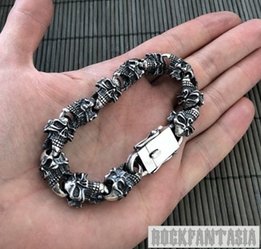 Брутальный серебряный мужской браслет с черепами - Киев