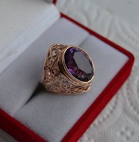Золотое кольцо, перстень с аметистом , времён СССР ,583 проба - Ровно
