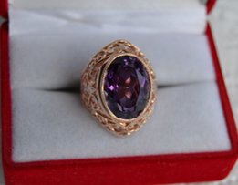 Золотое кольцо, перстень с аметистом , времён СССР ,583 проба - Ровно