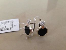 Серебряный набор кольцо и серьги с нат. ониксом и золотыми пластинами - Львов