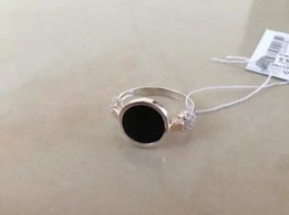 Серебряный набор кольцо и серьги с нат. ониксом и золотыми пластинами - Львов