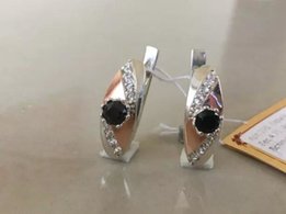 Серебряный набор 925 пробы кольцо и серьги с золотыми пластинами - Львов